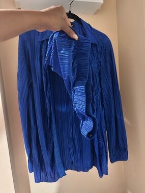 Women's Pleated Button-Up Top & Pants- Royal Blue
